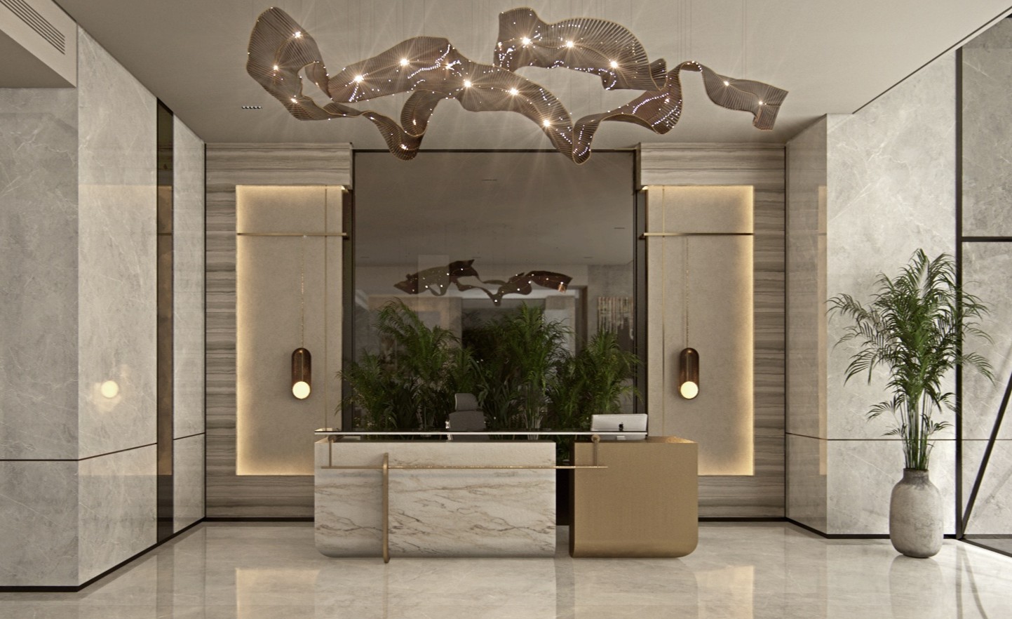 Warm office reception with natural light